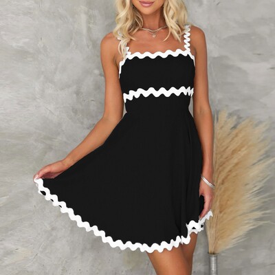 2024. aasta suvine värske ja armas ühevärviline Seksikas supper lühike kleit suvepuhkuse must vest seelik rannatrendi päikesekleit