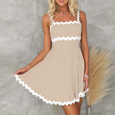 2024. aasta suvine värske ja armas ühevärviline Seksikas supper lühike kleit suvepuhkuse must vest seelik rannatrendi päikesekleit