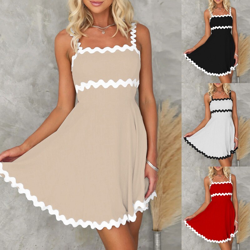 2024. aasta suvine värske ja armas ühevärviline Seksikas supper lühike kleit suvepuhkuse must vest seelik rannatrendi päikesekleit