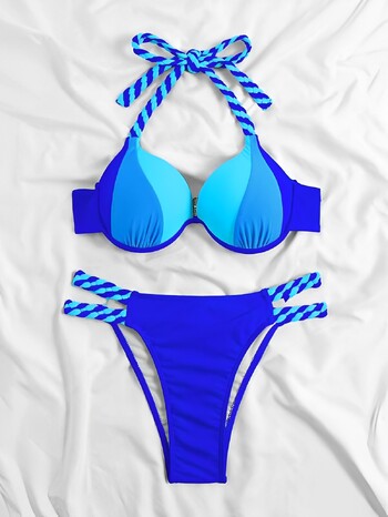 2024 Colorblock Halter Push Up Μπικίνι Halter Γυναικεία Σέξι μαγιό Γυναικείες λουόμενες Μαγιό Μαγιό Ρούχα παραλίας