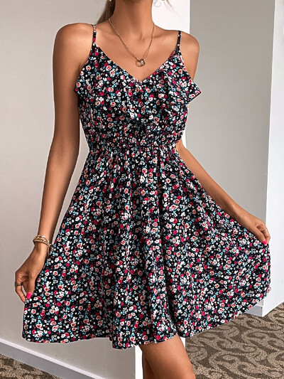 Kevad-suvi uus päitsetega lilleline kleit Pastoraalne seksikas vöökohaga seelik pikk seelik