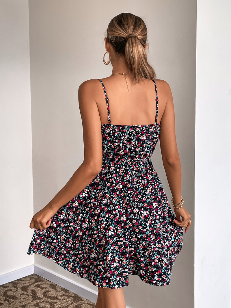 Kevad-suvi uus päitsetega lilleline kleit Pastoraalne seksikas vöökohaga seelik pikk seelik