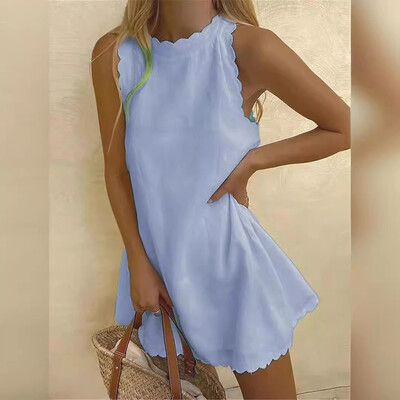 Ljetna seksi bijela haljina bez rukava Ženska modna elegantna ležerna uredska večernja mini haljina Nova ženska jednobojna haljina za odmor Nova