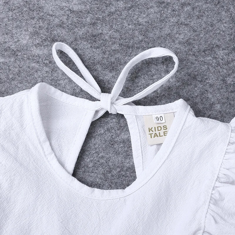 Beebitüdrukute kleidid Suvised linased puuvillased riided Soliidne valge kleit Vabaaja printsessi kleit