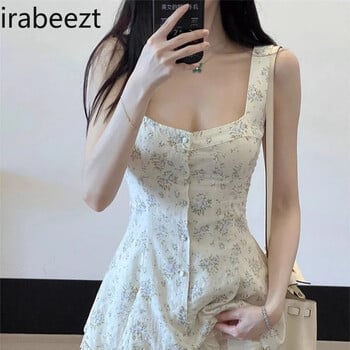 Женска лятна тънка лятна рокля Vestidos De Tricô Femenino във френски стил Sexy Sweet Spice Floral Halter Robe