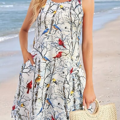 Ležerna ženska odjeća haljina s prslukom i ovratnikom s cvjetnim printom Ženska odjeća za proljeće i ljeto, blagdanski stil haljina bez rukava