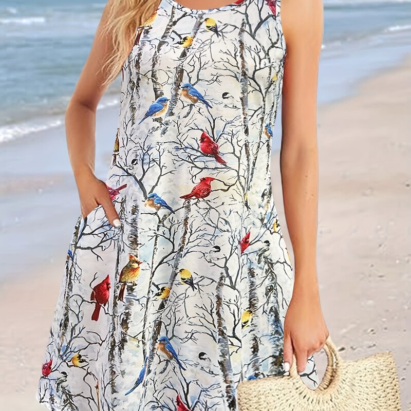 Ležerna ženska odjeća haljina s prslukom i ovratnikom s cvjetnim printom Ženska odjeća za proljeće i ljeto, blagdanski stil haljina bez rukava