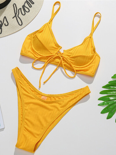 Μπικίνι με ραβδώσεις Underwired V-Bar 2024 Γυναικείο Μαγιό Γυναικείο Μαγιό Σετ μπικίνι με κόμπους Push Up Μαγιό Lady