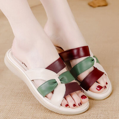 Slides Nahast madala kontsaga naiste sussid ja naiste sandaalid Rooma plätud kingad Eva 2024 Trend Korea Style Top Disainid Tavalised