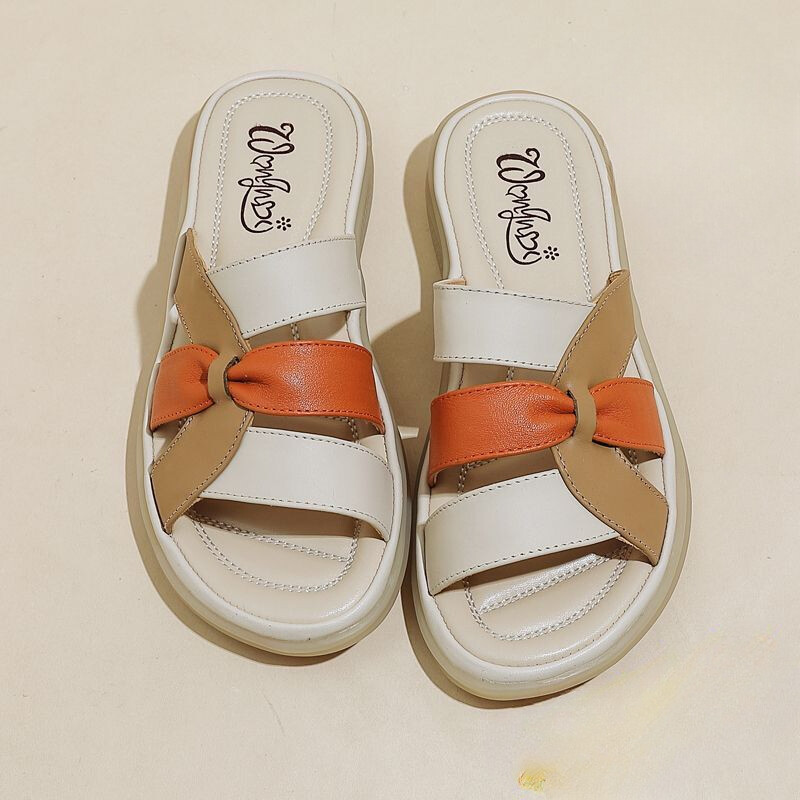 Slides Nahast madala kontsaga naiste sussid ja naiste sandaalid Rooma plätud kingad Eva 2024 Trend Korea Style Top Disainid Tavalised