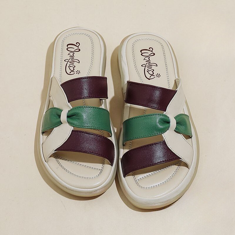 Slides Nahast madala kontsaga naiste sussid ja naiste sandaalid Rooma plätud kingad Eva 2024 Trend Korea Style Top Disainid Tavalised