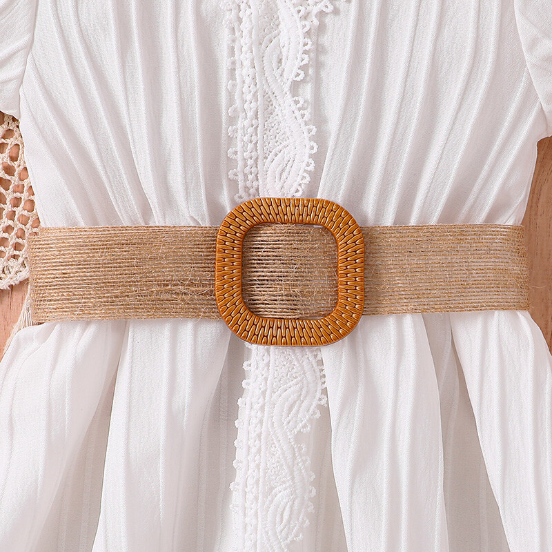 2024 m. naujos mados vasaros baltas sijonas trumpomis rankovėmis ir austinis diržas 4–12 m. merginoms Elegantiška suknelė, atostogų vakarėlis, kasdieniai laisvalaikio drabužiai