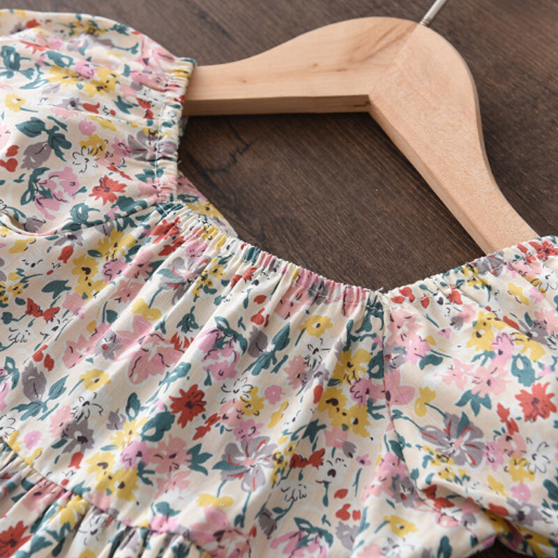 Meškiukas, vadelis, mergaičių laisvalaikio vasarinės suknelės, vasarinės, vaikiškos, mergaičių raukinės Princesės Vestidos vaikams, mielas korėjietiško stiliaus kostiumas 3–7 m.