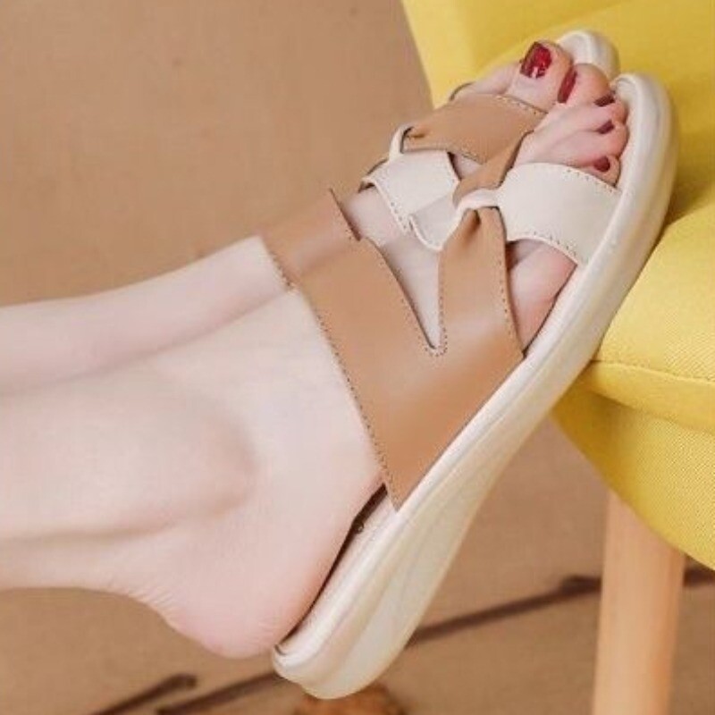 Naiste sandaalid, nahast vabaaja sussid, plätud, lamedad jalatsid naistele. Tasuta kohaletoimetamine Slaidid Madala hinnaga Naturaalne nahk Eva 39