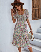 Νέο Γυναικείο φόρεμα Bohemia Print 2024 Καλοκαιρινό φόρεμα midi φόρεμα με φουσκωτά μανίκια ψηλόμεση Boho σπαστά φορέματα για γυναικεία ρούχα