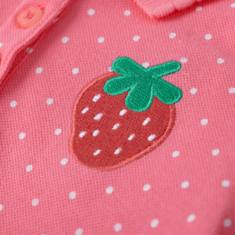 Little maven Καλοκαιρινά ρούχα για κορίτσια Απλικέ φράουλα Υπέροχα παιδικά κορίτσια Causal φορέματα πόλο για κορίτσια Φόρεμα με κολάρο