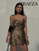 TRAFZA naiste stiilne leopardimustriline minikleit naiste suvine seksikas varrukateta seljata pitskleit rannapeokleit Traf