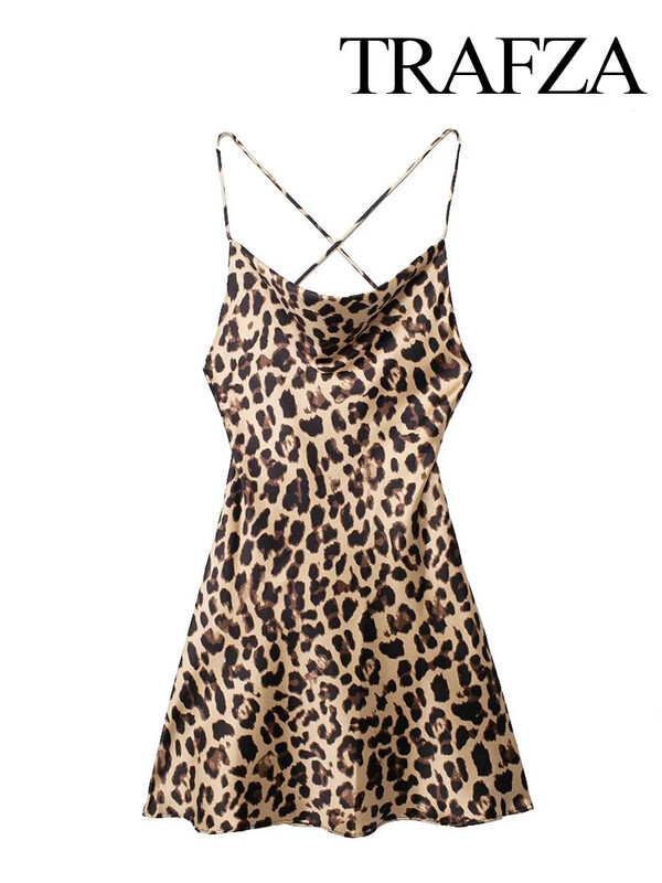 TRAFZA naiste stiilne leopardimustriline minikleit naiste suvine seksikas varrukateta seljata pitskleit rannapeokleit Traf