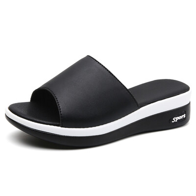 Σπλιτ δερμάτινες γυναικείες παντόφλες Καλοκαιρινά παπούτσια παραλίας για γυναίκες που αναπνέουν εξωτερικά σανδάλια Madam Soft platform Αντιολισθητικές γυναικείες παντόφλες