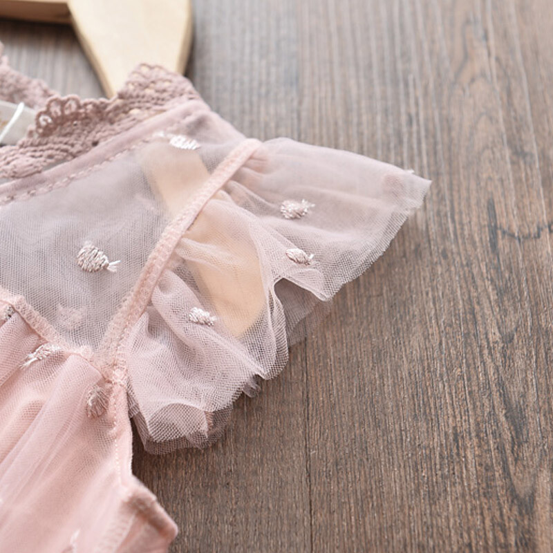 Bear Leader tüdrukute kleit 2023, uus suvine võrkkangast tüdrukute riided, roosad aplikatsioonid printsessikleit laste suveriided, tüdrukute kleit