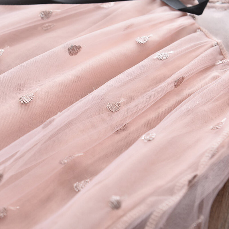 Bear Leader tüdrukute kleit 2023, uus suvine võrkkangast tüdrukute riided, roosad aplikatsioonid printsessikleit laste suveriided, tüdrukute kleit