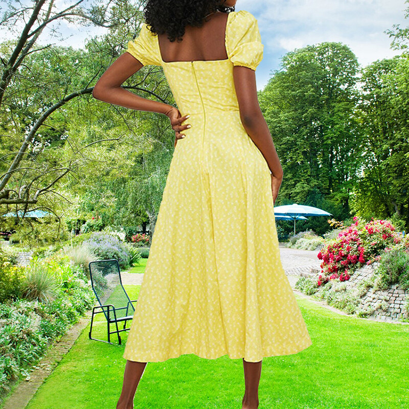 Amazon Euroopa ja Ameerika naisteriided 2024 uus väike värske lilleline slim fit lõhikuga Euroopa ja Ameerika nukkkleit