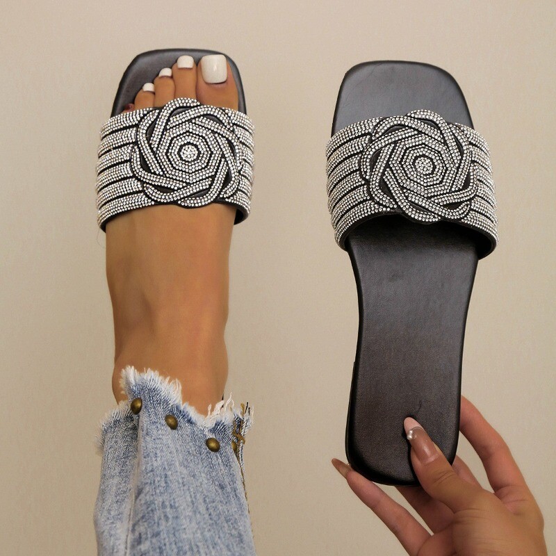 Naiste sussid, 2024. aasta suvi, uue moe, lahtise varbaga rooma kingad naiste kividest Seksikad lamedad plätud Naistele Zapatos Mujer