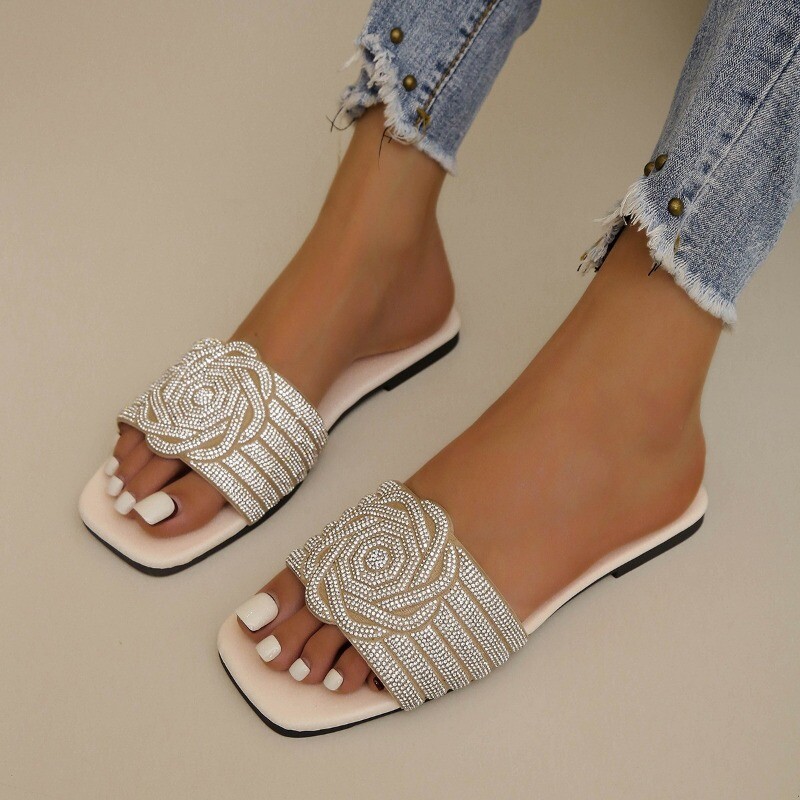 Naiste sussid, 2024. aasta suvi, uue moe, lahtise varbaga rooma kingad naiste kividest Seksikad lamedad plätud Naistele Zapatos Mujer