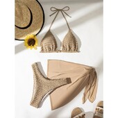 Sexy With Sarong ζαρωμένο μπικίνι Halter Γυναικείο μαγιό Γυναικεία μαγιό Σετ μπικίνι τριών τεμαχίων Bather Μαγιό Swim