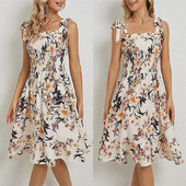 Καλοκαιρινό φλοράλ μίντι γυναικείο φόρεμα Καλοκαιρινό σέξι εξώπλατο αμάνικο βολάν φόρεμα παραλίας Casual λεπτή γραμμή Α Νέα Φορέματα 2024