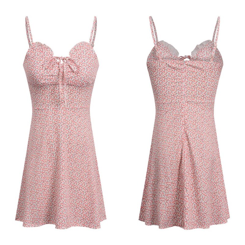 Rochie de vară pentru femei, sexy, cu decolteu în V, cu suspensie florală, rochie cu bretele spaghetti, ocazională, fără mâneci, rochie cu dantelă.