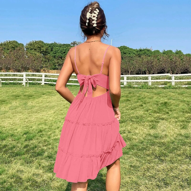 Rannakleit Naistele Suvine pits V kaelusega kleidid Täpiline volang varrukateta kleidid Line Seksikas naiste kleit vabaaja riided