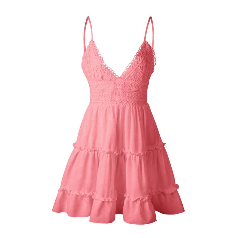 Rannakleit Naistele Suvine pits V kaelusega kleidid Täpiline volang varrukateta kleidid Line Seksikas naiste kleit vabaaja riided