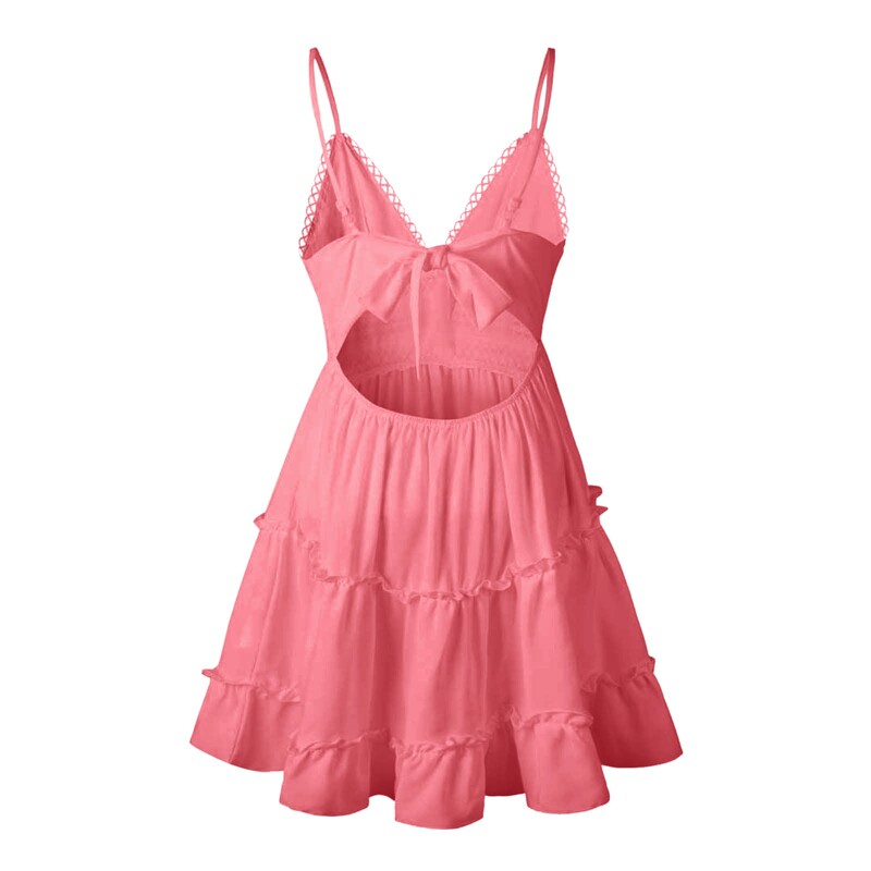 Rannakleit Naistele Suvine pits V kaelusega kleidid Täpiline volang varrukateta kleidid Line Seksikas naiste kleit vabaaja riided