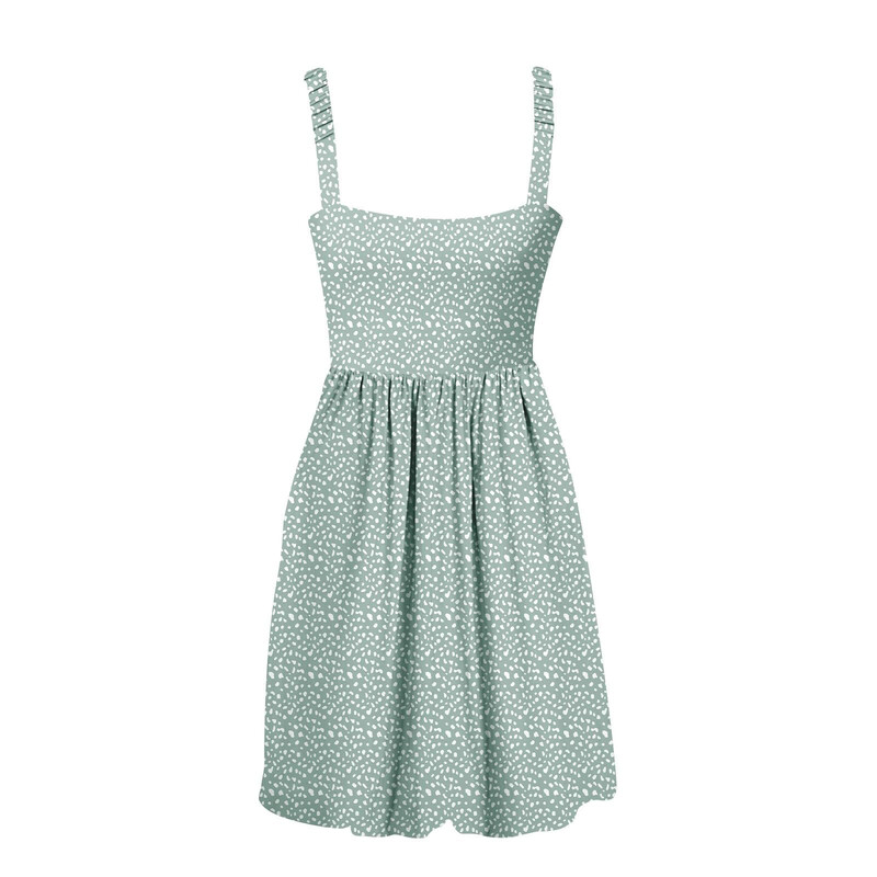 Naiste suvine vabaaja kleit ruudukujulise kaelusega taskutega Armas trükitud varrukateta kõrge vöökohaga A-jooneline rippuv kleit, naiselik kleit