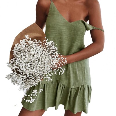 Spagetid rihmaga kleidid, naiste suvekleit 2023 valge vahetuskleit, volangidega Seksikas päikesekleit Mini puuvillane linane Vestidos