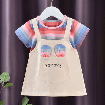 0-4Y Beebi kleit, armas A-joonega printsessi kostüüm, vabaaja triibuline puuvillane lasteriided imikute riided Vestidos Kid Girl A1158