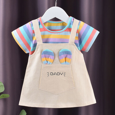 0-4Y Beebi kleit, armas A-joonega printsessi kostüüm, vabaaja triibuline puuvillane lasteriided imikute riided Vestidos Kid Girl A1158