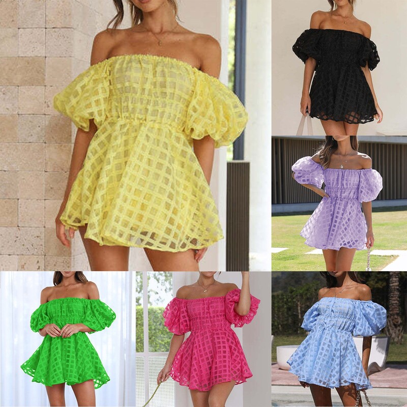 Ljetna haljina za žene 2024., seksi ženska mini haljina s otvorenim ramenima i rukavima s lampionima, ležerna haljina za plažu, modne haljine za odmor