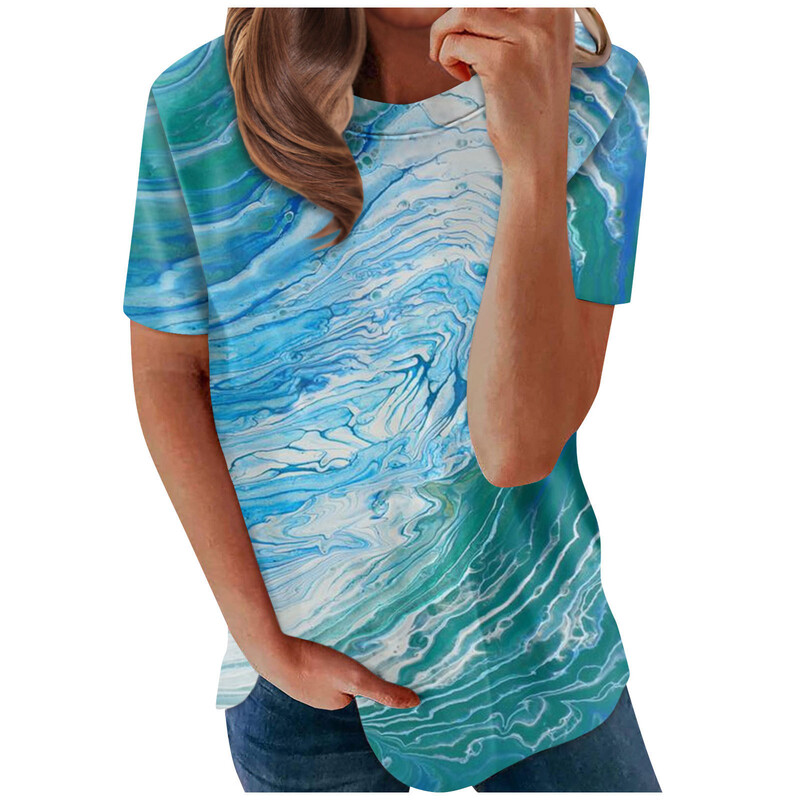 Ανοιξιάτικο νέο γυναικείο μπλουζάκι με στρογγυλή λαιμόκοψη με κοντό μανίκι 3D Letter Print Ρούχα Casual Floral print