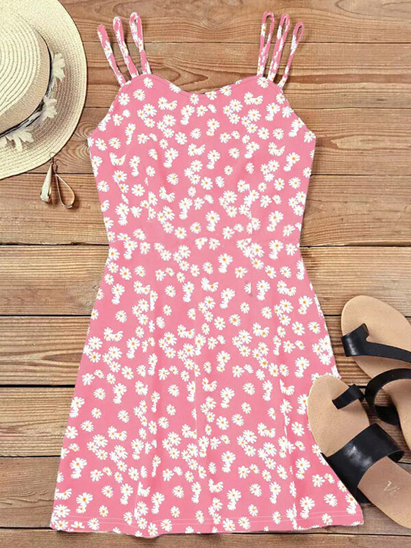Suvine lillemustriga riietega naiste kleit, vaba kaelusega varrukateta minikleit Seksikas Vestidos lühikese seelikuga rannapäikese kleit