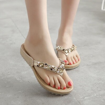 Naiste kingad Juveelid Slaidid kontsakristallidega Kuldne Naiste sussid Rhenstone Sandaalid Avatud varbaga Tasuta kohaletoimetamine Sooduspakkumine Clappers Kingad