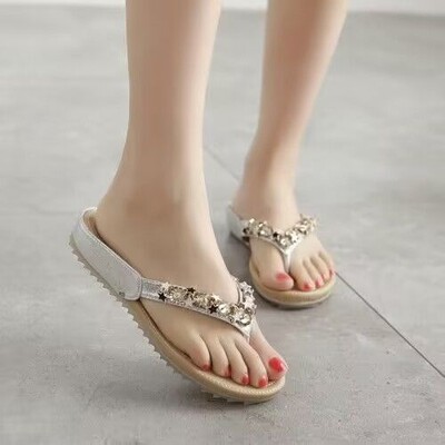 Naiste kingad Juveelid Slaidid kontsakristallidega Kuldne Naiste sussid Rhenstone Sandaalid Avatud varbaga Tasuta kohaletoimetamine Sooduspakkumine Clappers Kingad