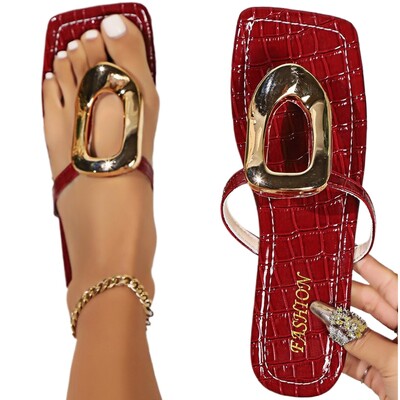 Wine Red Fashion Μεταλλικά Υποδήματα Γυναικείες Παντόφλες Σαγιονάρες Καλοκαιρινή Παραλία Γυναικείες Παντόφλες Παντόφλες Γυναικείες Διαφάνειες Πολυτελή γυναικεία flats σανδάλια Παπούτσια