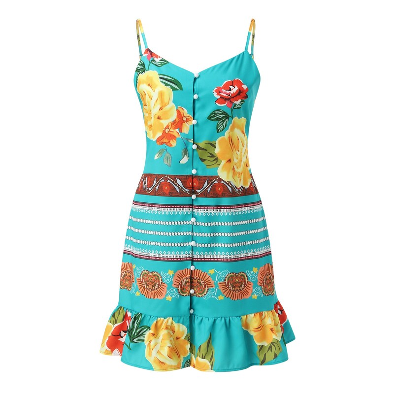 Naistele mõeldud kokteilikleit Naistele Moodne lillemustriga varrukateta V-kaelusega spagetirihmaga kleit naistele