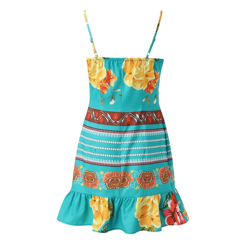 Naistele mõeldud kokteilikleit Naistele Moodne lillemustriga varrukateta V-kaelusega spagetirihmaga kleit naistele