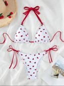 Femei sexy drăguț cu imprimeu căpșuni șir cu capșuni micro bikini set costum de baie două piese Costum de baie costum de baie ținute de plajă biquini