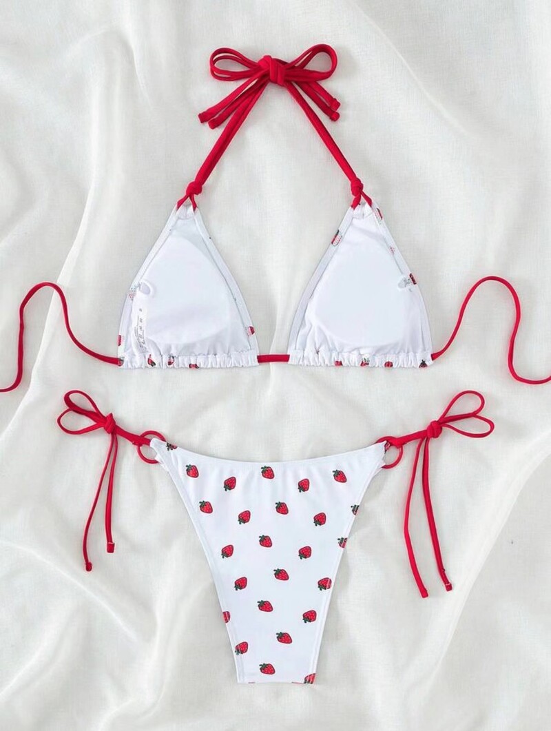 Femei sexy drăguț cu imprimeu căpșuni șir cu capșuni micro bikini set costum de baie două piese Costum de baie costum de baie ținute de plajă biquini
