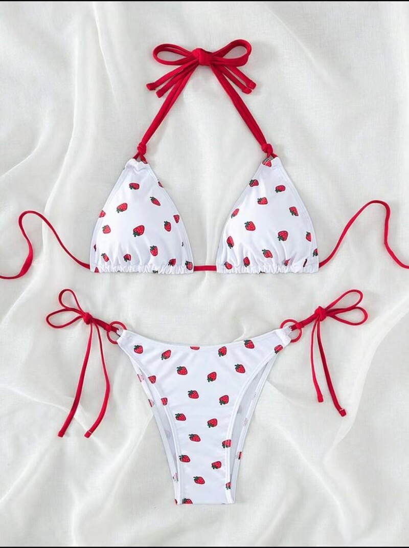 Femei sexy drăguț cu imprimeu căpșuni șir cu capșuni micro bikini set costum de baie două piese Costum de baie costum de baie ținute de plajă biquini
