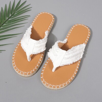 2024. aasta naiste moesussid Mugavad ranna plätud, suvised uued pehme põhjaga vabaaja lamedad kingad, tugevad plüüsist servaga lõuend Naiste liugused